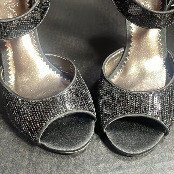 BNWT Premium Bp Black satin & sequins open toe strappy heeled sandals 5.5M TTS - Picture 12 of 13